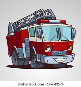 Cartoon Fire Truck Character Isolated