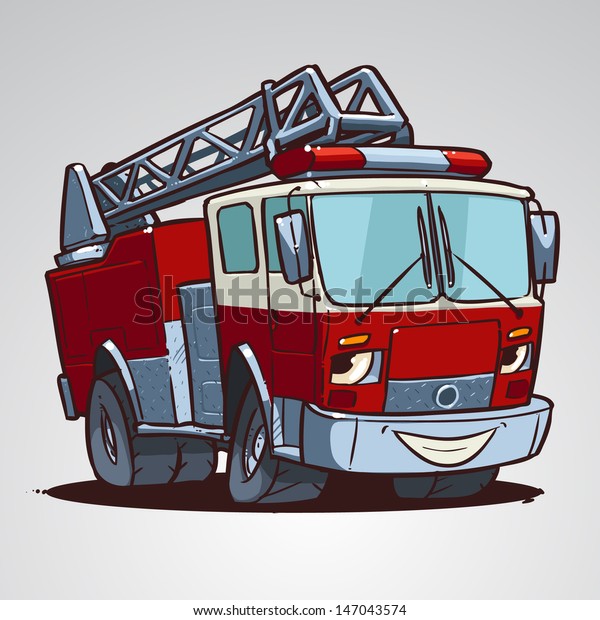 Cartoon fire truck\
character isolated