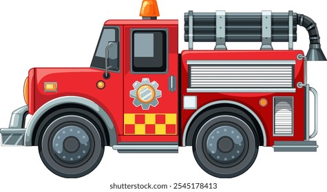 Cartoon fire truck with equipment and siren