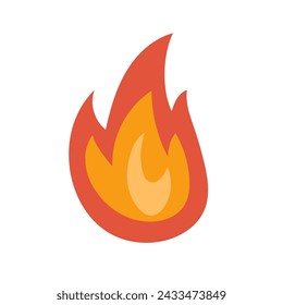 Cartoon fire. Vector hand drawn illustration isolated on white background. fire flame icon with burning red hot sparks. Camping colors icon for web banner, campsite cooking or BBQ. Lit icon