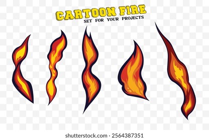 Cartoon fire vector set with blazing flames—perfect for animations, designs, and fiery projects. Bold, vibrant, and ready to use