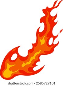 Cartoon fireball flying and burning with large red and orange flames creating a dangerous and hot environment, ideal for representing concepts related to fire, heat, and combustion