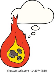 bola de fuego de caricatura con burbuja de pensamiento