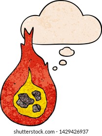 Cartoon-Feuerball mit Gedankenblase im Grunge-Stil