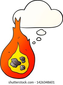 cartoon fireball with thought bubble in smooth gradient style