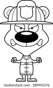 A cartoon firefighter bear looking angry.