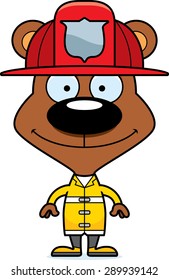 A cartoon firefighter bear smiling.