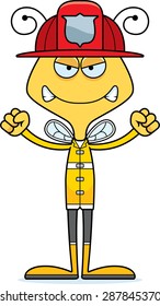 A cartoon firefighter bee looking angry.
