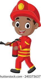 Cartoon firefighter boy holding fire extinguisher