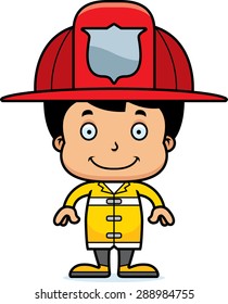A cartoon firefighter boy smiling.