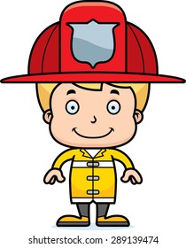A cartoon firefighter boy smiling.