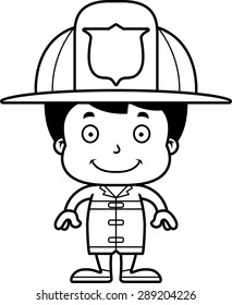 A cartoon firefighter boy smiling.
