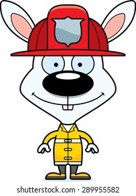 A cartoon firefighter bunny smiling.