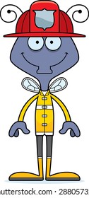 A cartoon firefighter fly smiling.