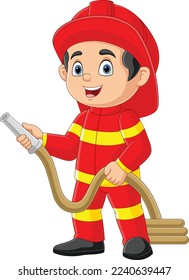 Cartoon firefighter holding a fire hose