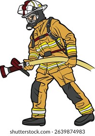 Cartoon Firefighter with Hose operation action