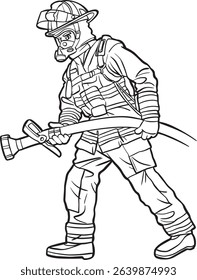 Cartoon Firefighter with Hose operation action