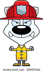 A cartoon firefighter kitten looking angry.