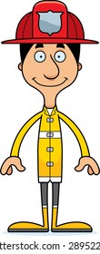 A cartoon firefighter man smiling.