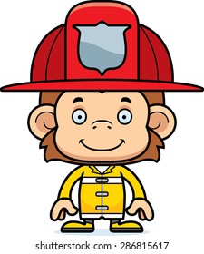 A cartoon firefighter monkey smiling.