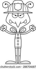 A cartoon firefighter mosquito looking angry.