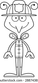 A cartoon firefighter mosquito smiling.