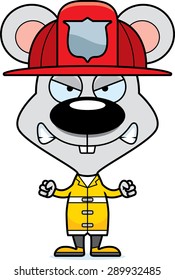 A cartoon firefighter mouse looking angry.