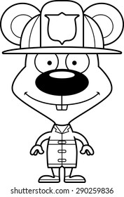 A cartoon firefighter mouse smiling.