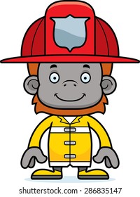 A cartoon firefighter orangutan smiling.