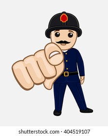 Cartoon Firefighter Pointing Finger