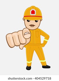 Cartoon Firefighter Pointing Finger