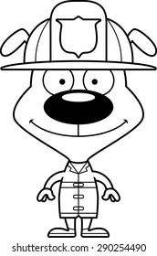 A cartoon firefighter puppy smiling.