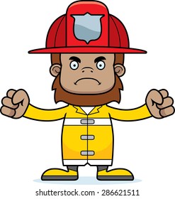 A cartoon firefighter sasquatch looking angry.