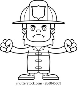 A cartoon firefighter sasquatch looking angry.