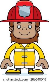 A cartoon firefighter sasquatch smiling.