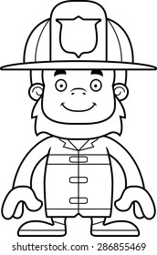 A cartoon firefighter sasquatch smiling.