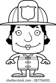 A cartoon firefighter woman smiling.