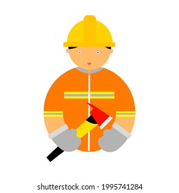 Cartoon of a firefighters with rescue ax on white background.