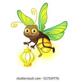 Cartoon Firefly with lantern isolated on a white background. Vector illustration.
