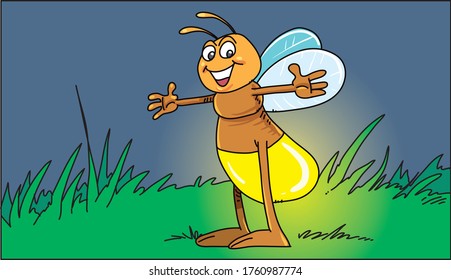 Cartoon Firefly luminous insect . Vector illustration. 