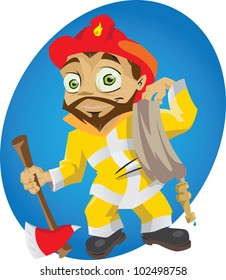 A cartoon fireman in action.
