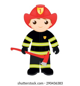 Cartoon fireman with an axe