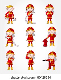 cartoon Fireman icon set