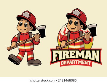 Cartoon of Fireman Mascot Logo Design