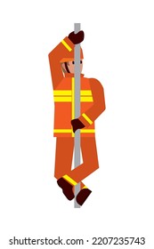 cartoon fireman sliding on white background