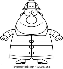 A cartoon fireman standing and smiling.