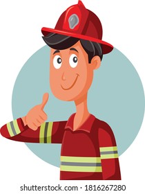 Cartoon Fireman With Thumbs Up Making Ok Gesture. Portrait of a handsome fireman wearing safety equipment
