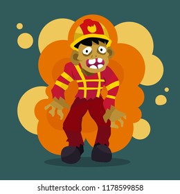 Cartoon fireman zombie, character vector illustration
