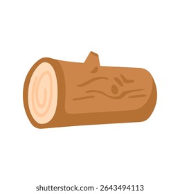 Cartoon Firewood Log Icon. Cartoon illustration of a cut wooden log with bark texture and growth rings. Flat style, isolated on white background.