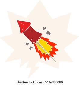 cartoon firework with speech bubble in retro style